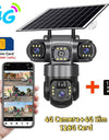 12MP 6K  Outdoor Solar 4G Camera Three Lens Three Screen PIR Motion Detection Cam Waterproof Night Vision Smart Security CCTV