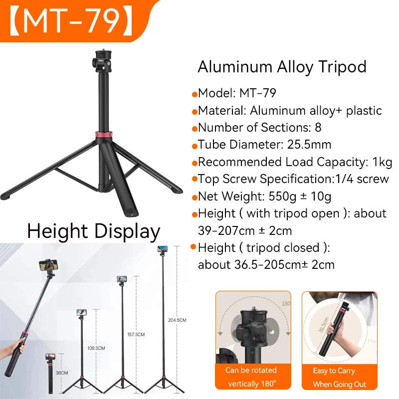 Portable Universal Tripod Aluminum Alloy Camera & Fill Light Holder Lightweight Extendable