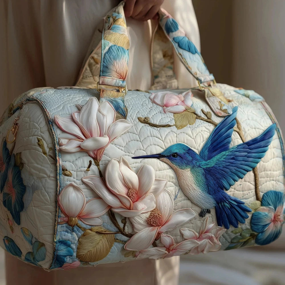 Luxury 3D Quilted Travel Tote Bag for Women Magnolia Bird Print Handbag Lightweight Weekender Bag Duffle Carry-On for Work Trip