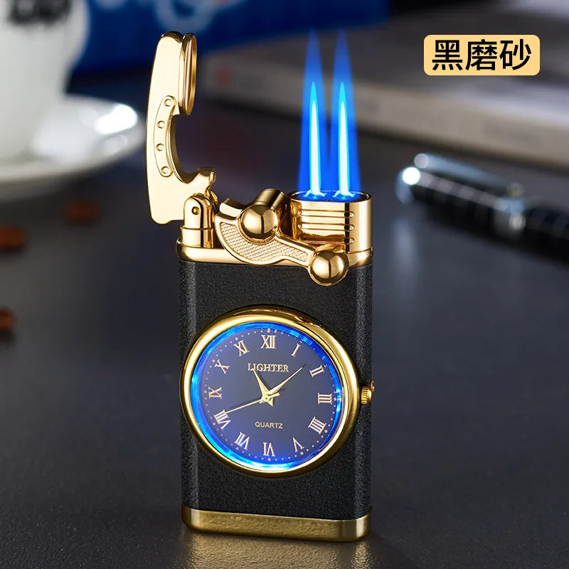 Rocker Arm Dial Metal Gas Lighters Jet, Butane Torch, Real Watch Lighter, Cigarette Cigar Lighter, Smoking Gadgets for Men