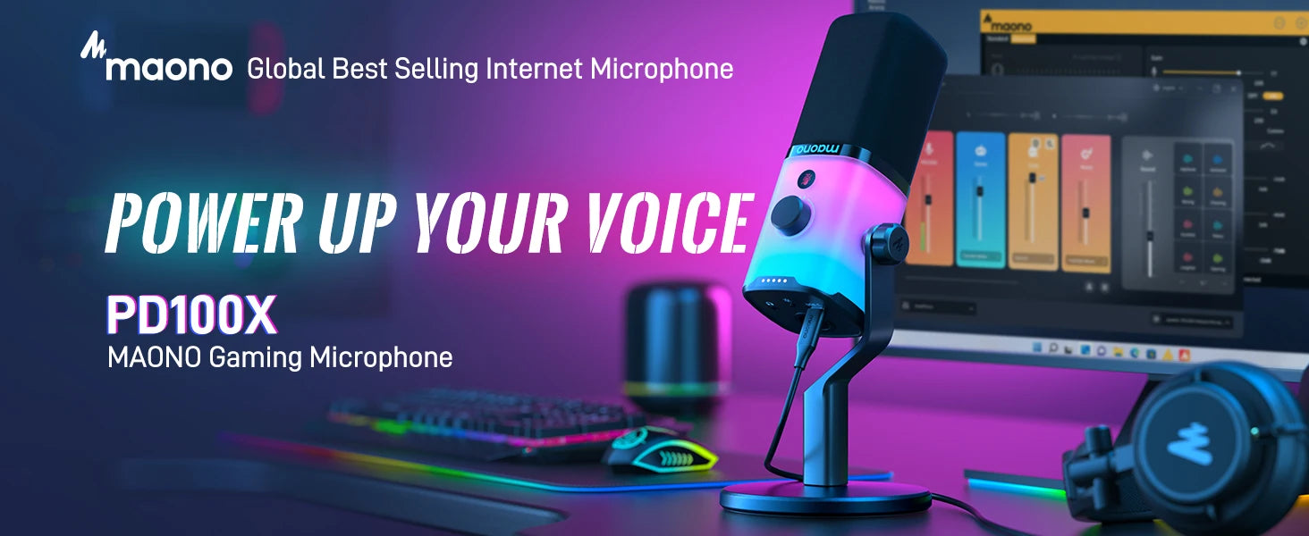 PD100X Gaming MIC,USB/XLR Dynamic Microphone with Noise Reduction, Mute, Headphone Jack, RGB MIC for Gamer Streaming Podcast