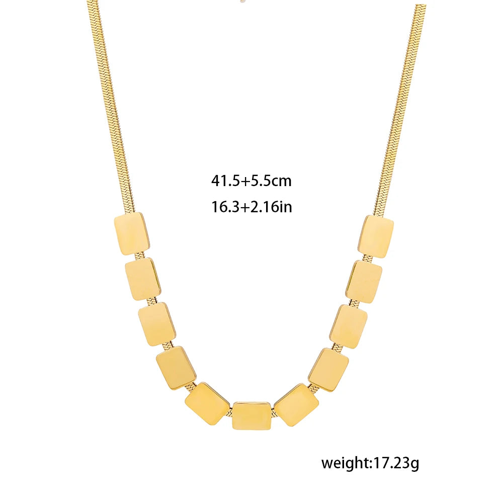 Minimalist Gold Color Smooth Square Charms Necklace for Women Stainless Steel Snake Chain Choker Necklace