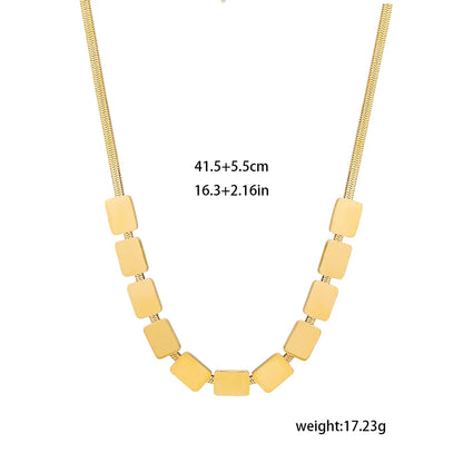 Minimalist Gold Color Smooth Square Charms Necklace for Women Stainless Steel Snake Chain Choker Necklace