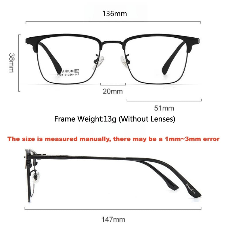 Retro Square Lightweight Titanium Eyeglasses Frames