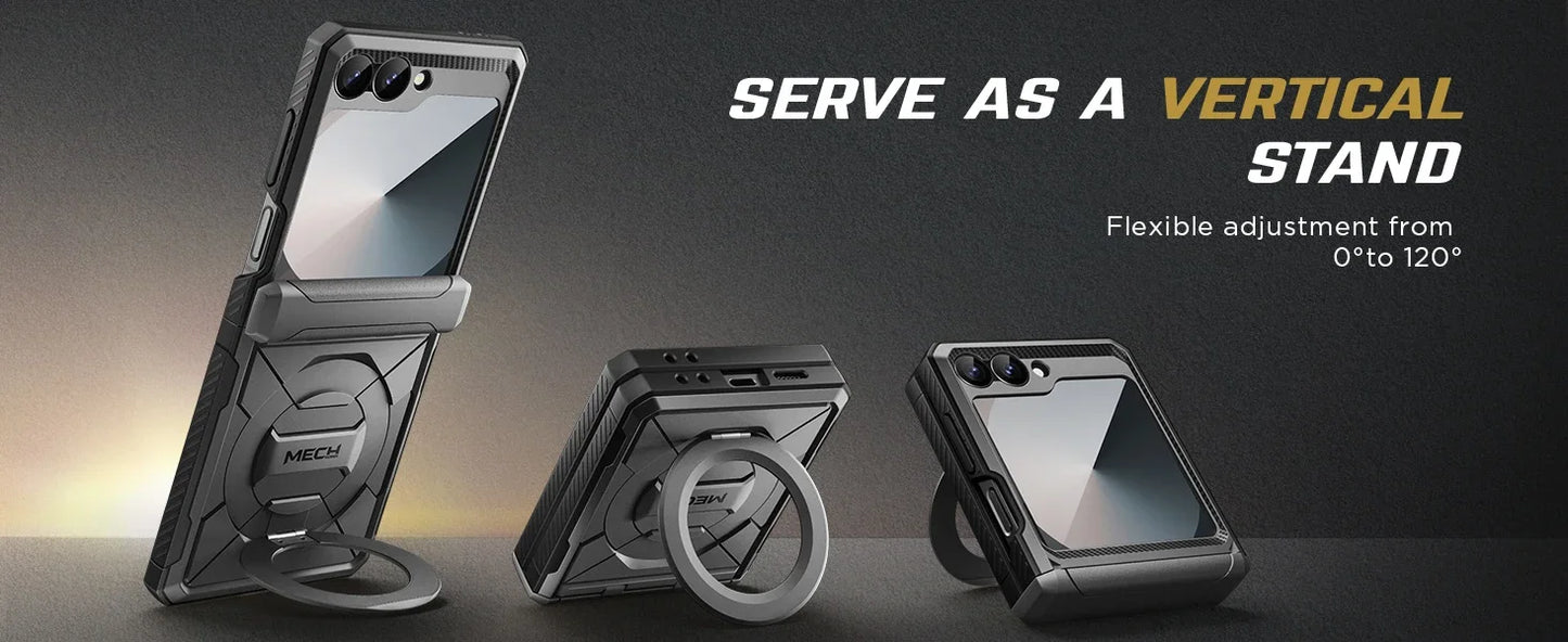 For Z Flip 7 FE/Z Flip 6 Cases Built-in  Ring Stand with Magsafe Full Coverage Hinge Protection Screen Protector Cover