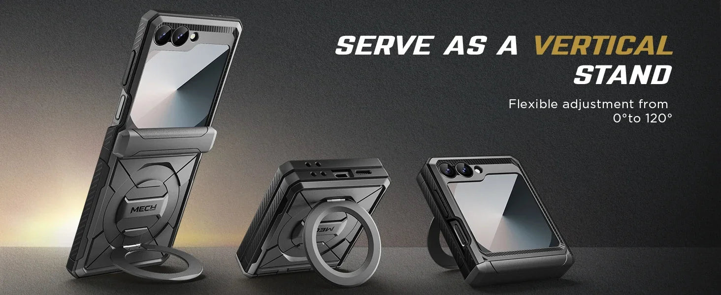 For Z Flip 7 FE/Z Flip 6 Cases Built-in  Ring Stand with Magsafe Full Coverage Hinge Protection Screen Protector Cover