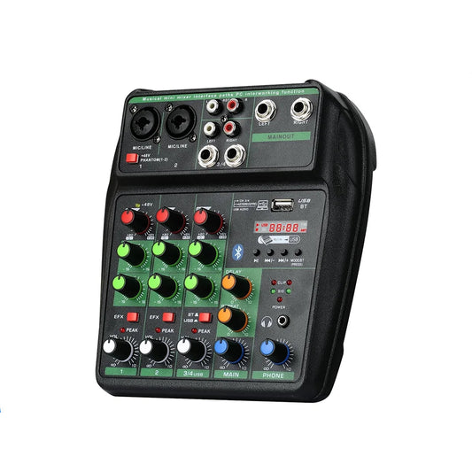A4 4 Channel Audio Mixer With Bluetooth 48V Phantom Power And Monitoring