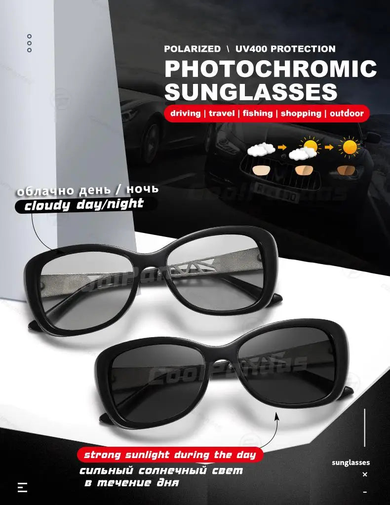 Diamond Frame Photochromic Polarized UV400 Fashion Sunglasses for Women Travel Glasses