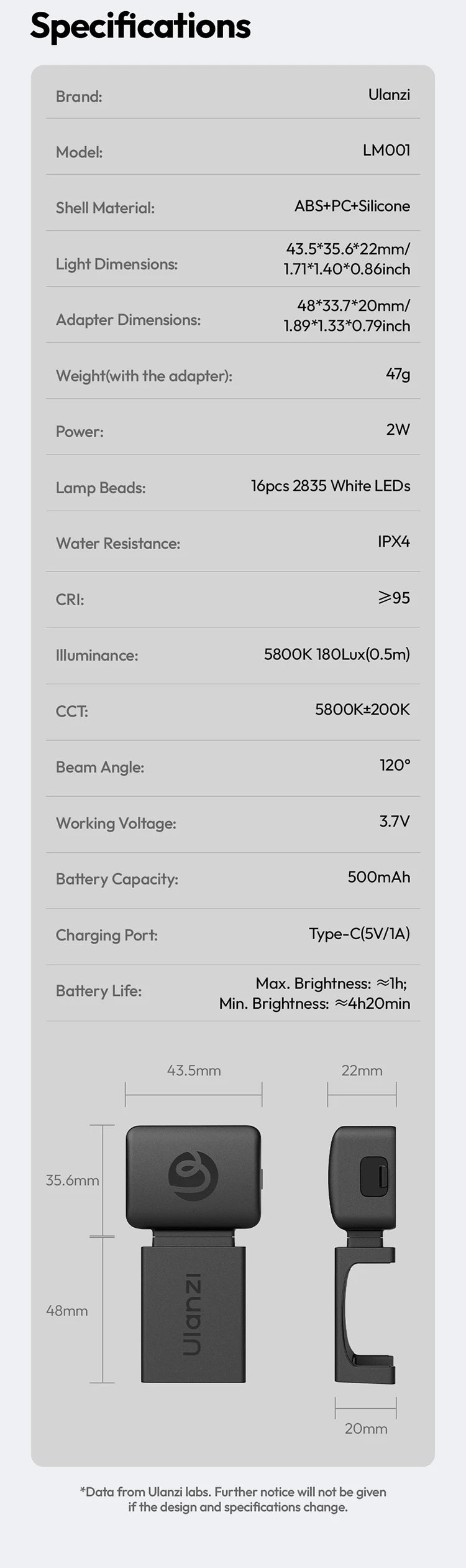 Magnetic Mini LED Video Light for DJI Osmo Pocket 3 – Waterproof Vlogging & Live Streaming Light, 500mAh Rechargeable