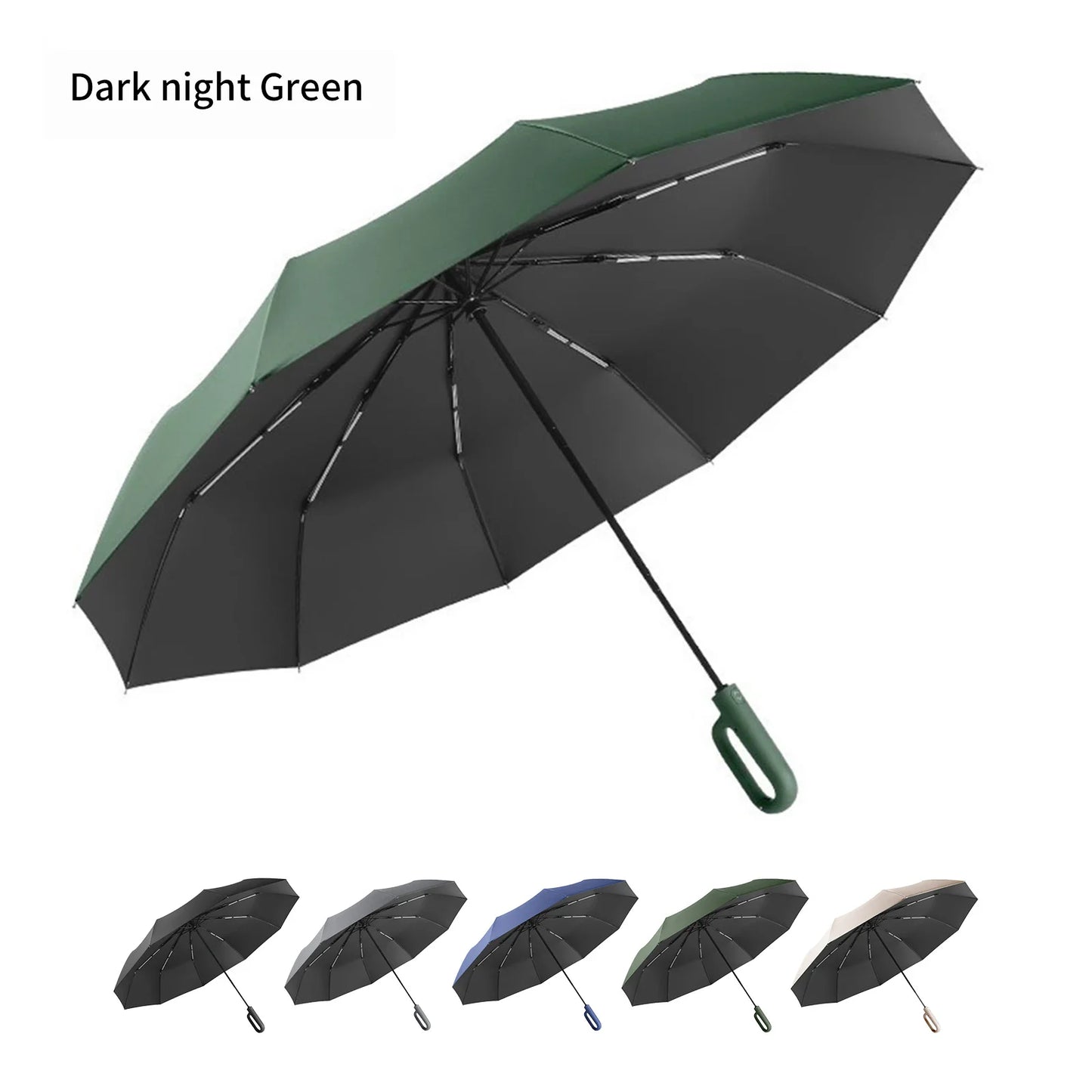 20 Bones Windproof Strong 105CM Reinforced Automatic Folding Umbrella Large Carabiner Handle Wind Resistant Water Resistant UV Protection