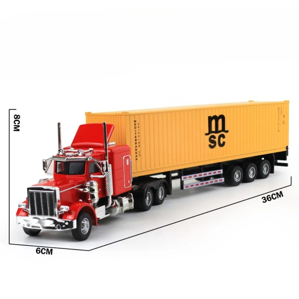 1:50 American Trailer Transport Vehicle Diecast Alloy Front End Container Truck Models Toys Sound Light Cars for Boys Xmas Gifts