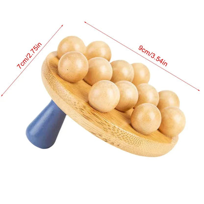 12 Beads Handheld Gua Sha Massage Brush 01 Pcs Natural Wood Waist Leg Body Meridian Scraping SPA Therapy Anti Cellulite Relaxation Tool