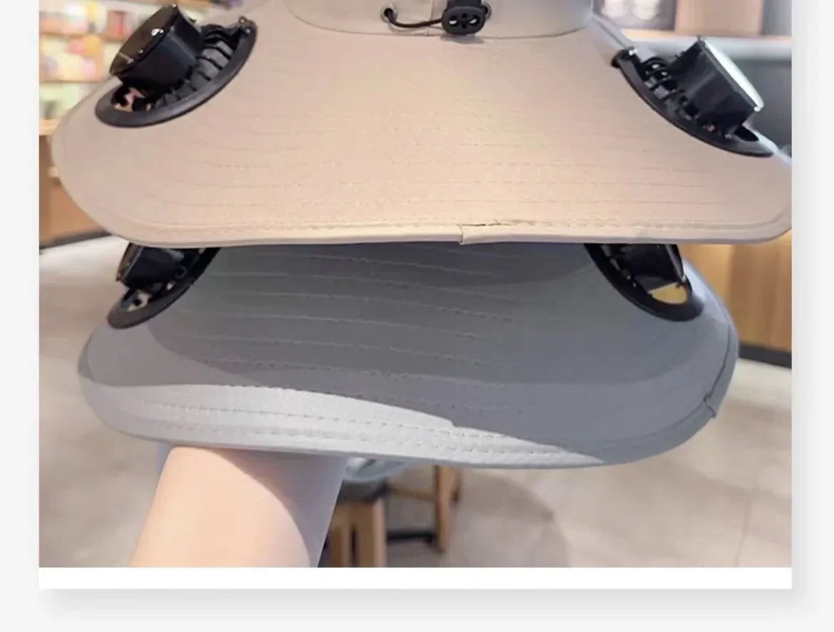 Wide Brim Solar Fan Hat With Dual Fans