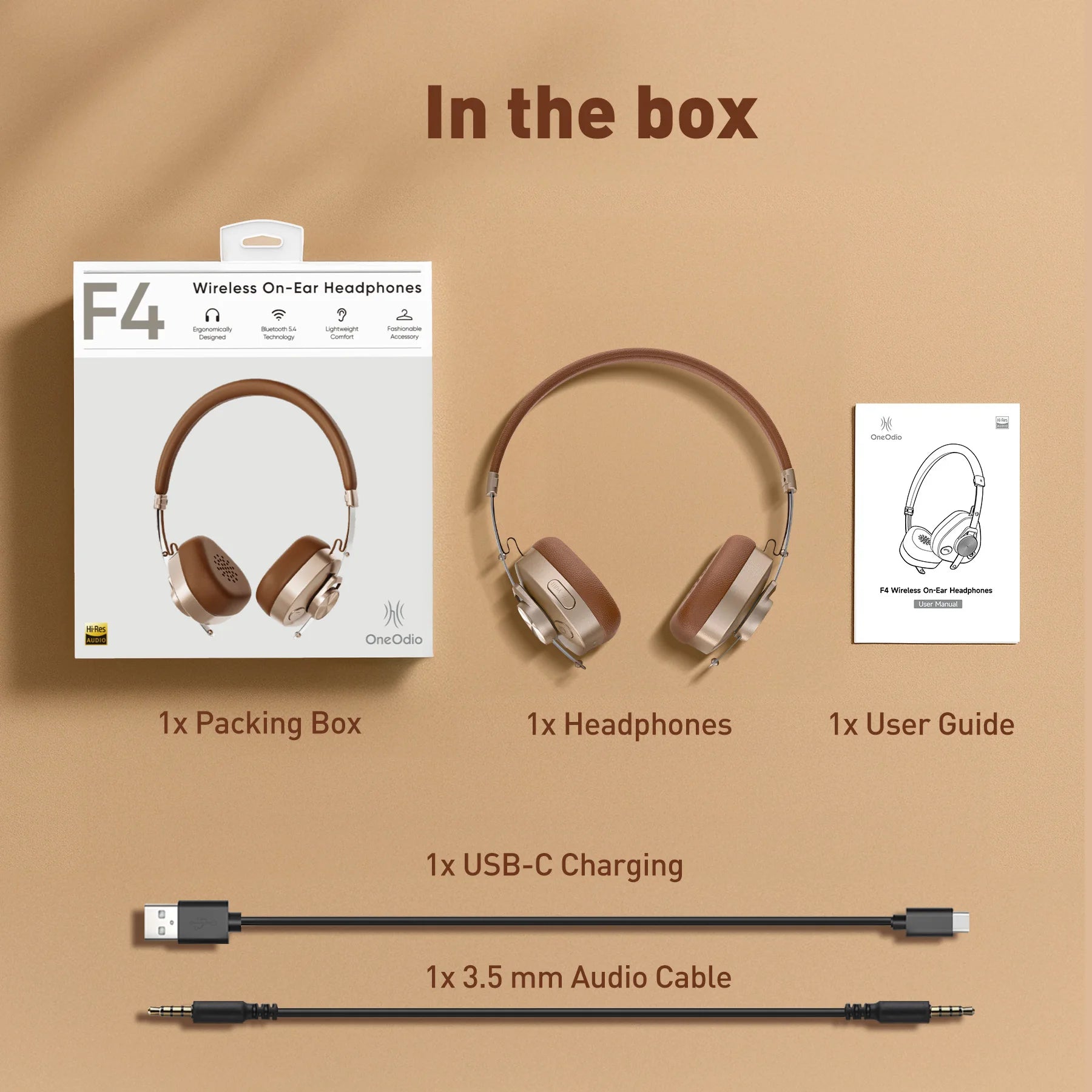 F4 Retro Wireless Bluetooth Headphones Hi-Res Audio On Ear Bluetooth 5.4 Headset With Microphone Metal HiFi Headphones