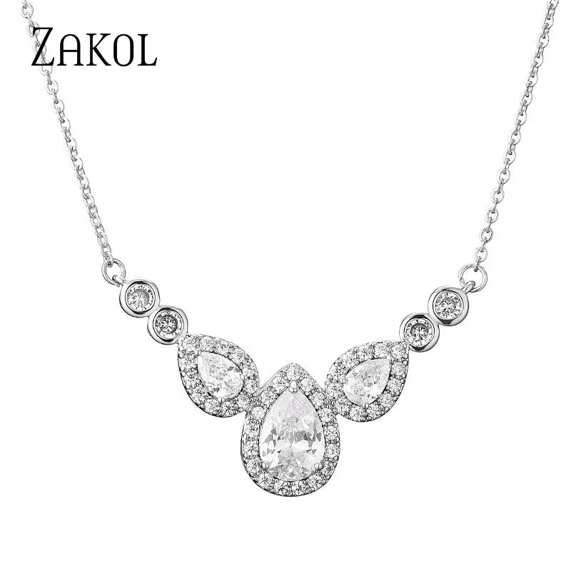 Water Drop Zirconia Necklace For Women Shinny Charm Necklaces