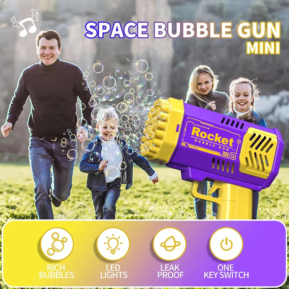 40 Holes Electric Rocket Bubble Gun Toy Bubbles Machine Automatic Soap Blower with Light Summer Outdoor Party Games