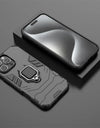 For iPhone 16 Pro Max Case For iPhone 16 Pro Max Cover Armor Silicone PC Finger Ring Stand Phone Shockproof Protector Case