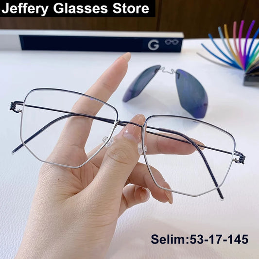 Irregular Polygon Titanium Screwless Eyeglasses Frame