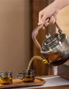Large Capacity 1200ml Vertical Stripe Pattern Glass Tea Pot Kungfu Tea Set Wooden Beam Tea Kettle Brewing Puer Teapot Teaware