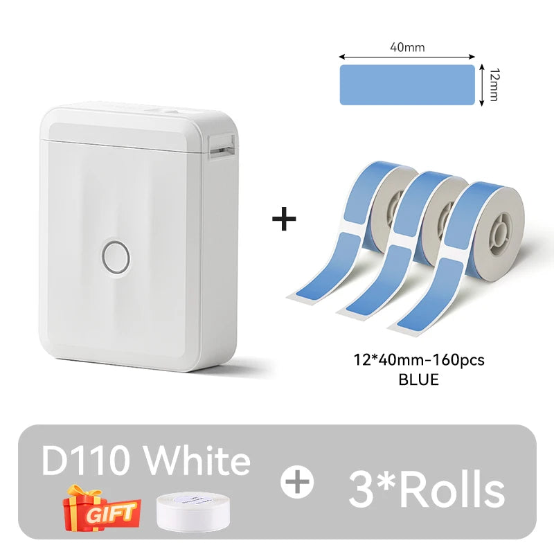 D110 Mini Thermal Label Printer, Portable Bluetooth Label Maker with Tape, Inkless 203 DPI, USB-C Rechargeable