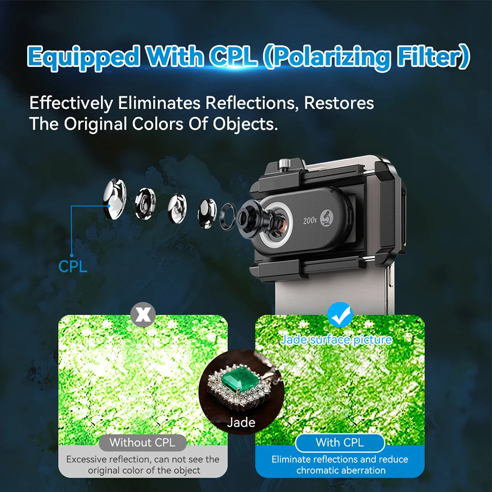 200X Smartphone Microscope Lens with LED Light