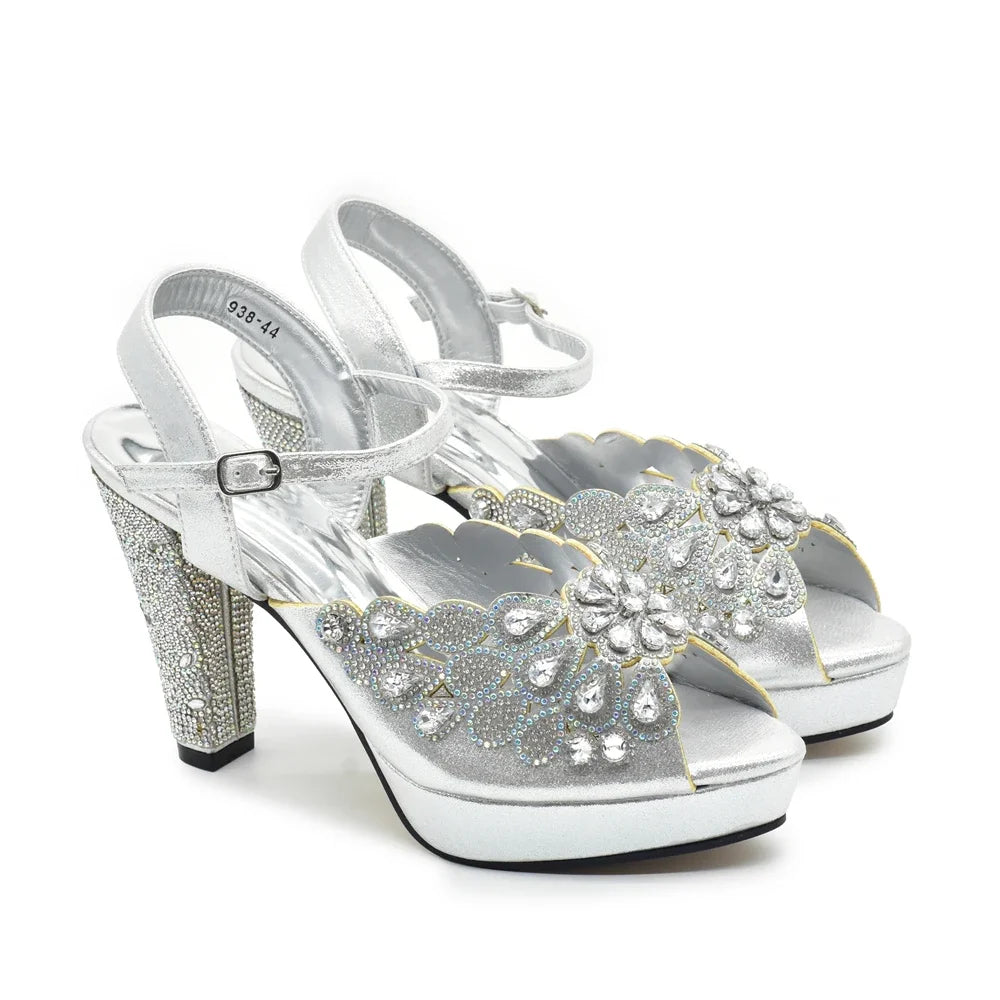 New Arrival Women's Wedding Pumps Decorated with Rhinestone Fashion Design for Nigeria Wedding Party Ladies Shoes Elegant Pumps