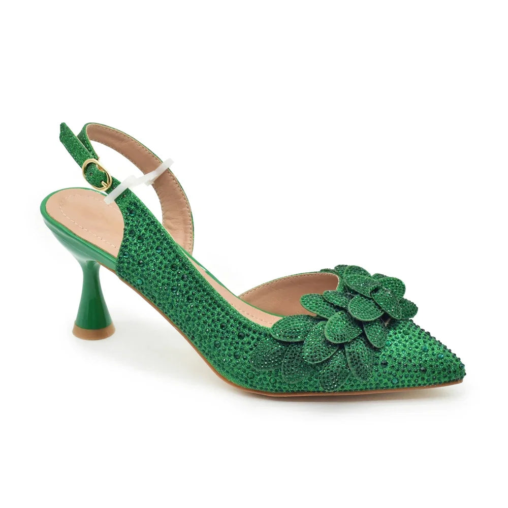 Italian Design Luxury Women's Pointed Toe Shoes Bag Set Full Diamond Decoration Party Women Shoes Fashion