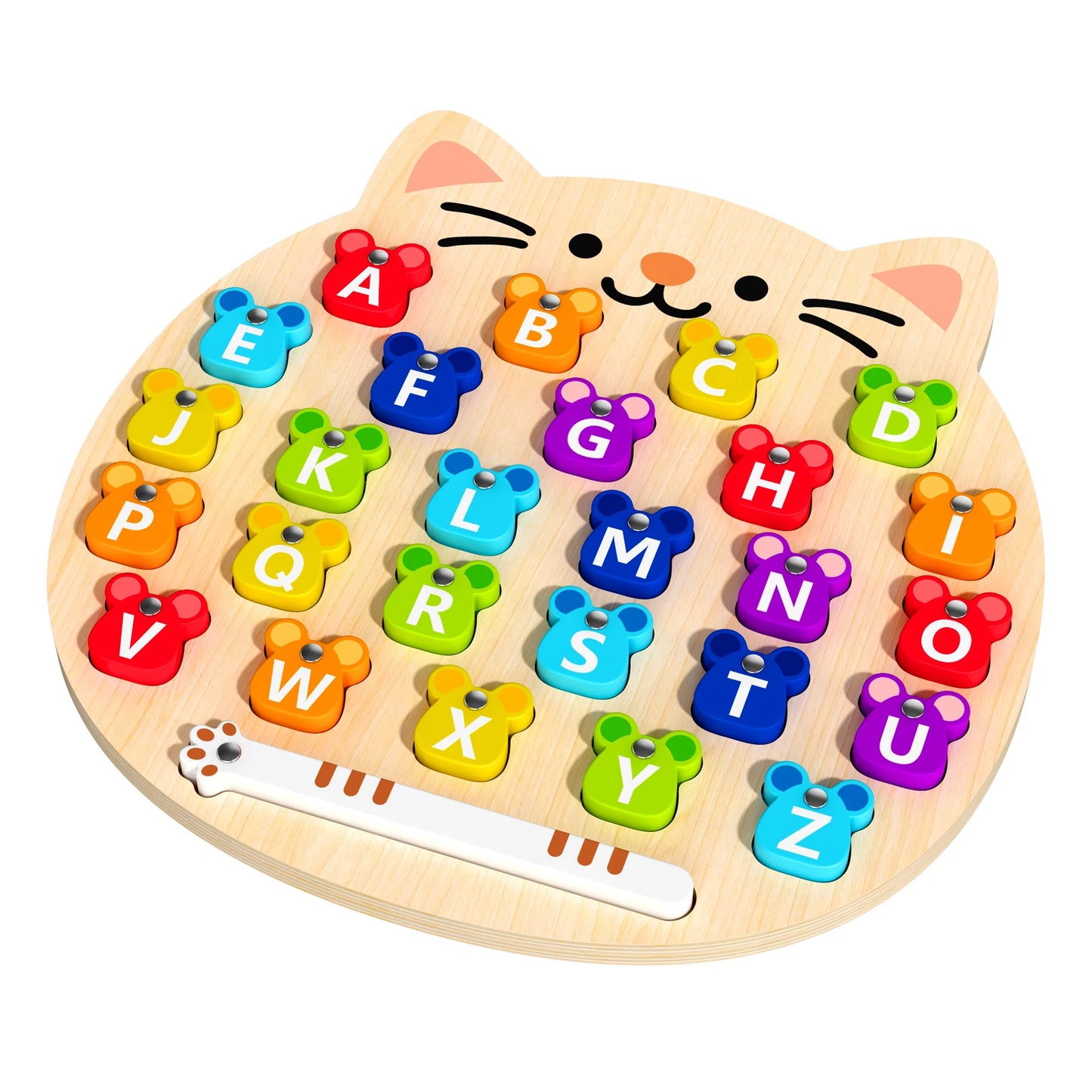 Wooden Cat Magnetic Alphabet Matching Puzzle Board