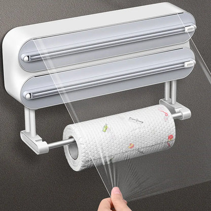 Plastic Wrap Dispenser 3in1 Magnetic & Self adhesive Cling Film Dispenser Cutter Kitchen Tool Aluminum Foil Baking Paper Cutter