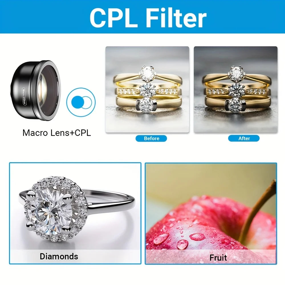 100mm HD Macro Phone Lens with CPL Filter and Universal Clip