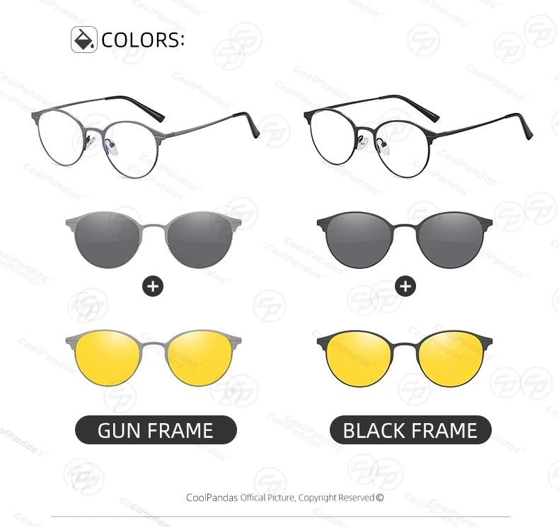 Round Magnetic Clip On Polarized Sunglasses UV400 Anti Blue Light Computer Glasses for Men Women