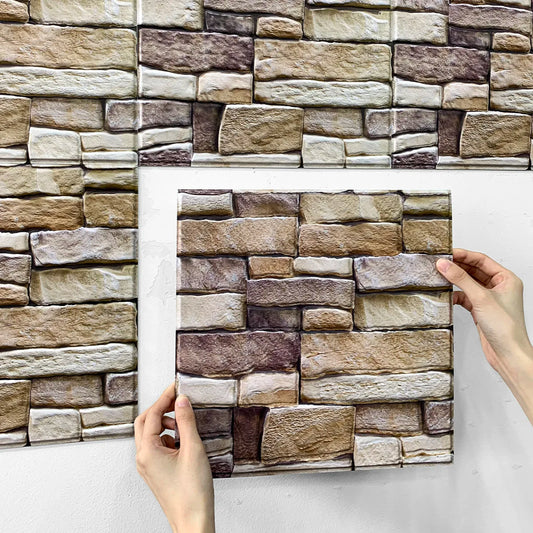10pcs 3D Tile Sticker Self-adhesive Faux Stone Wall Panel Peel and Stick Kitchen Tile Backsplash Bathroom Wall Tile Sticker