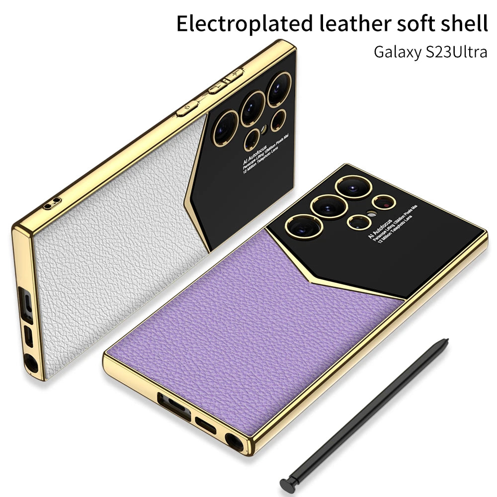 Electroplated Leather Shockproof Case for Samsung Galaxy S26 / S25 / S24 Ultra – Full Coverage Soft Silicone Protective Back Cover with Card Holder