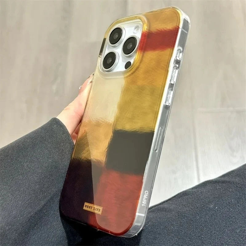 Dopamine Color Block Match Plaid Phone Case For iPhone 17 16 15 14 16E Grid Label Matte Cover