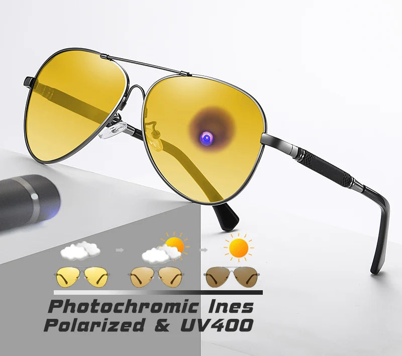 Memory Titanium Pilot Polarized Sunglasses UV400 Photochromic Night Vision Glasses for Men Women