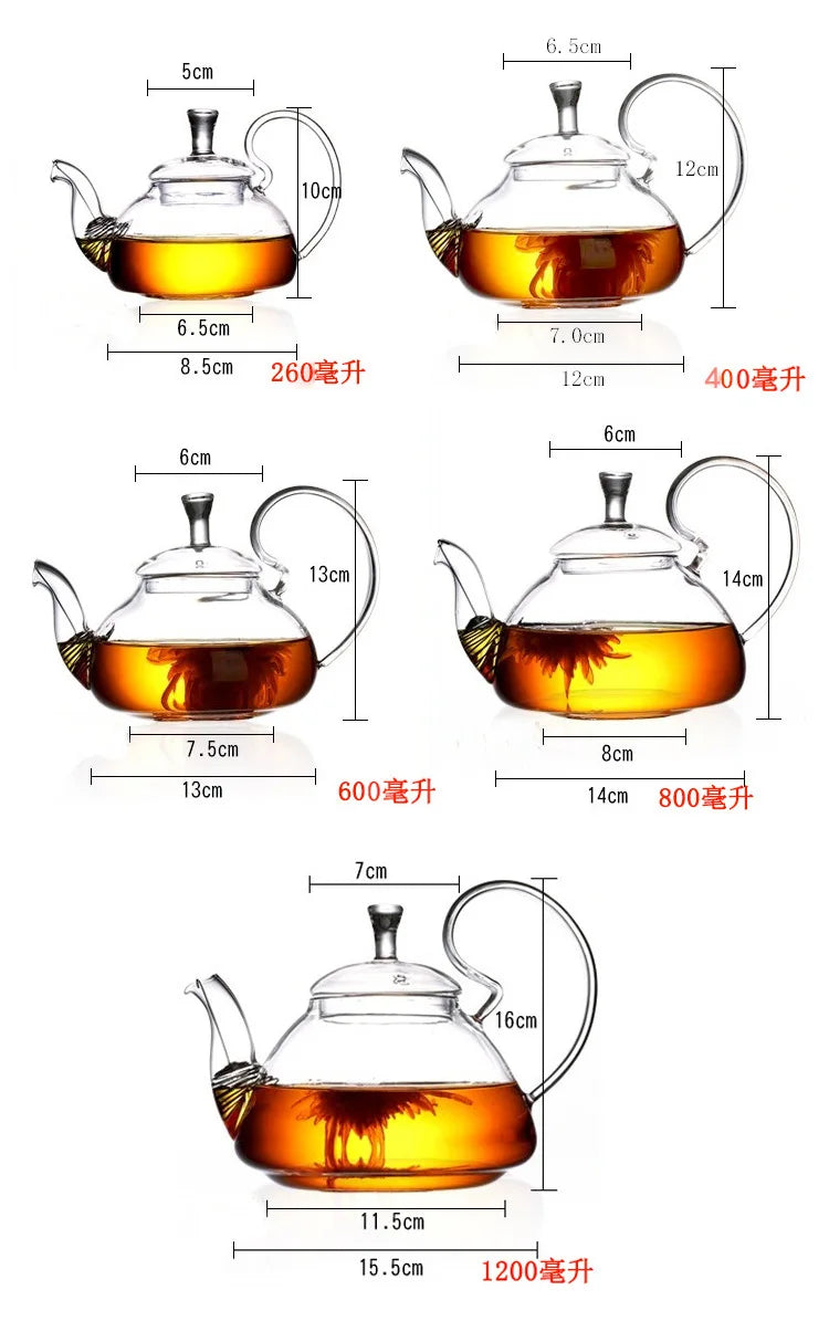 Flower Puer Glass Tea Teapot with Tea Filter