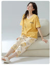 2-Pcs Women’s Summer Cotton Pajama Set – Breathable Short Sleeve Sleepwear with Cute Prints