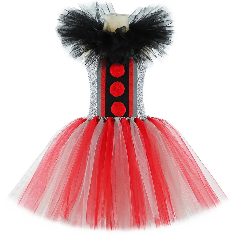 Scary Clown Costume for Girls Horror Halloween Tutu Dress Outfit Creepy Killer Clowns Costumes Kids Carnival Party Tulle Dresses