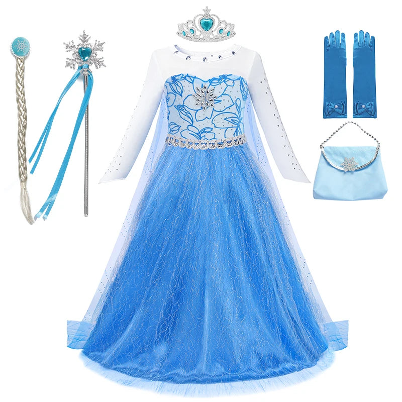 Elsa Dress for Girls Disney Elsa Costume Snow Queen Dress for Cosplay Birthday Christmas Party Children Kids Frozen Costume