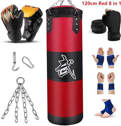 100/120cm Unfilled Heavy Punching Bag Professional Boxing Sandbag with Hanging Accessorie for MMA Muay Thai Kickboxing Taekwondo