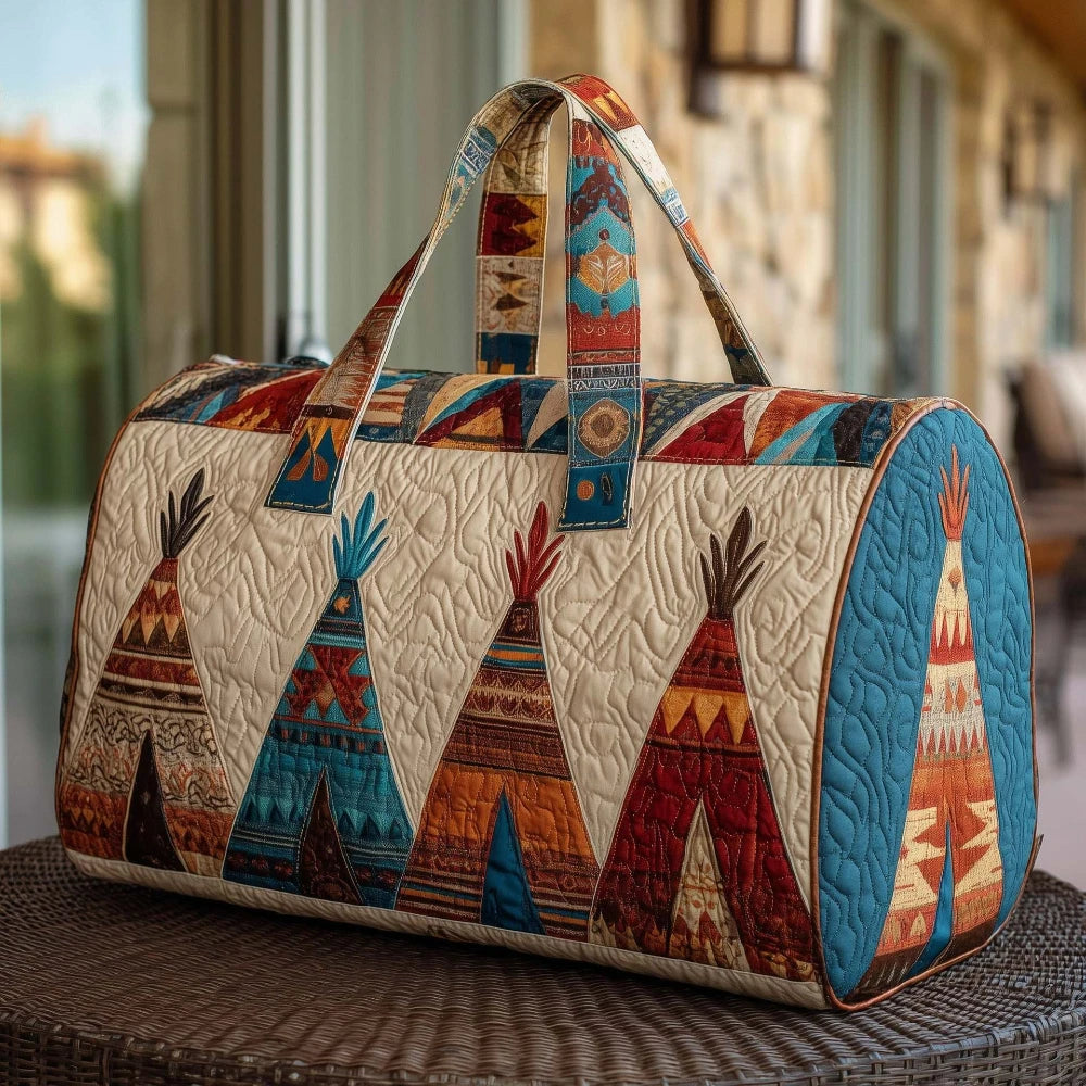 Handmade Quilted Travel Bag Vintage Artistic Camper Nature Duffle Bag Boho Weekender Tote for Men Women Camping Hiking Road Trip