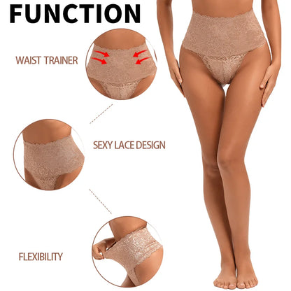 Women Lace Thong High Waist Party Underwear Tummy Control Slimmer Panties Seamless Invisible Shaper Panty Cincher