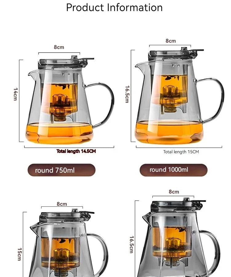 High Borosilicate Glass Tea Pot with One Touch Tea Separation Filter 1000ml
