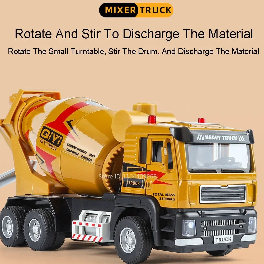 1:40 Electric Cement Mixer Truck Model Toy Alloy Diecast Sound Light Pull Back Engineering Vehicle Models for Boys Gifts