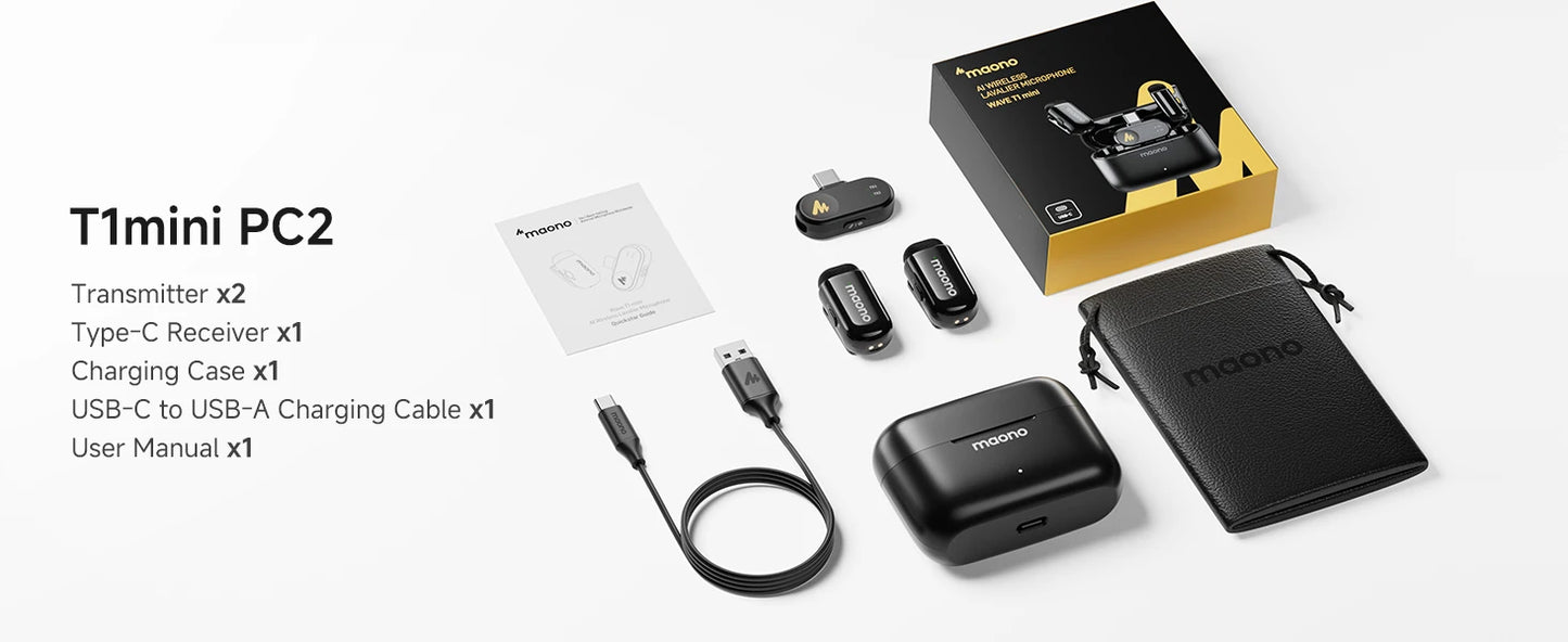 Wireless Lavalier Microphone with AI Noise Cancellation Auto Clipping and App Control