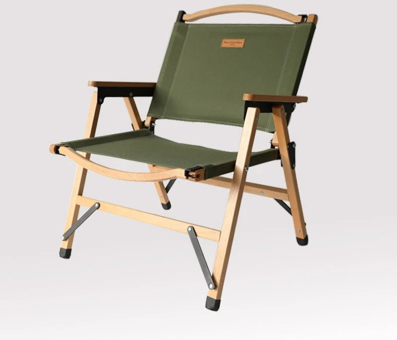 Outdoor Chair Camping Folding Portable Backrest Chair Camping Leisure Faux Wood Armrest Fishing Garden Chair