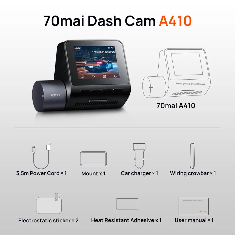 Dash Cam A410 2.5K 1440P Front + 1080P Rear Car DVR – HDR Night Vision, GPS, WiFi App, 24H Parking Monitor