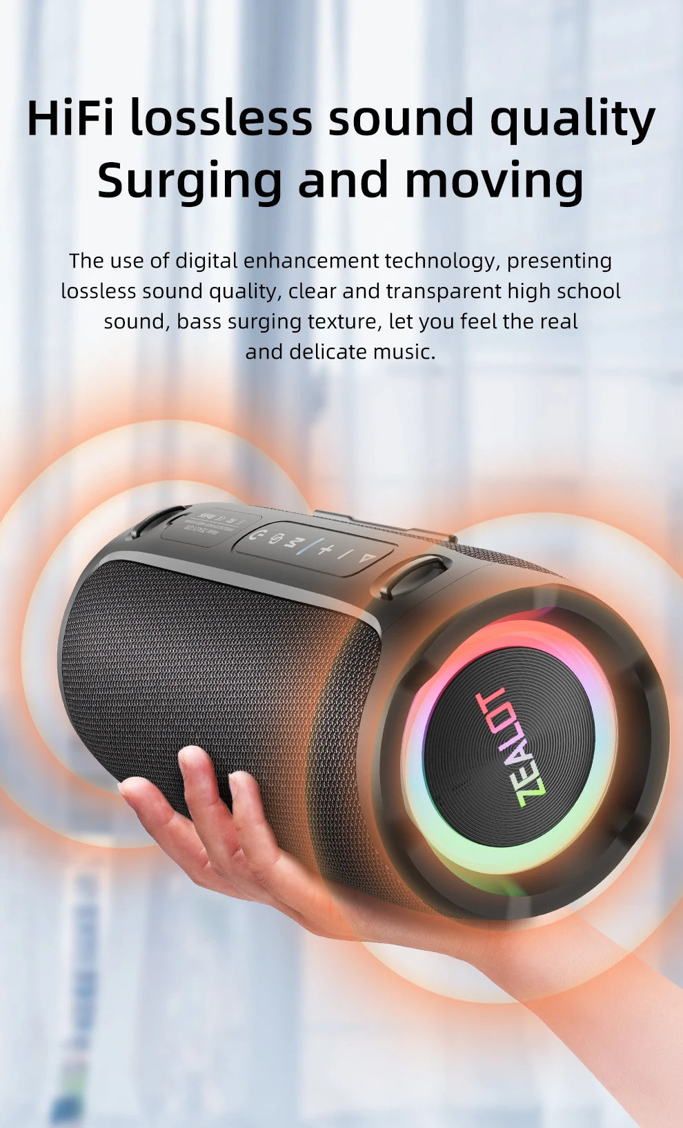 ZEALOT S76 50W Portable Super Subwoofer Portable Speaker Home Outdoor Waterproof Column Bluetooth Speaker Sound Box