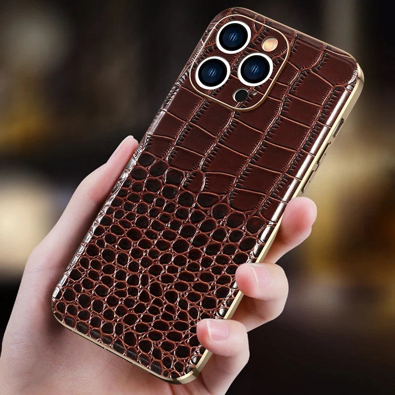 Genuine Leather Phone Case for iPhone 16 15 Pro Max 14promax Luxury Soft Edges Shockproof Camera Protection Cover