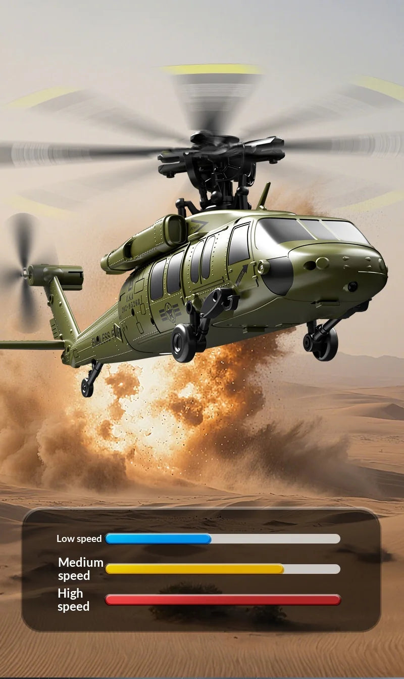 Six Channel Remote Control Military Helicopter With Simulated Stunt Design